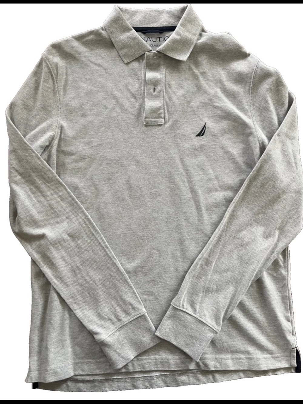 Nautica Polo Shirt Men’s Medium Heather Gray Cotton Long Sleeve with Logo